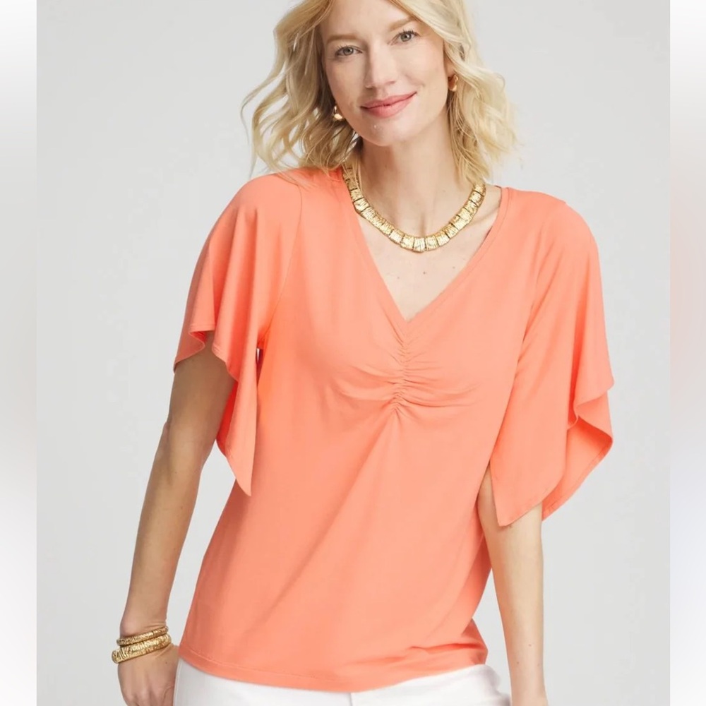 CHICO’S Touch of Cool™ Handkerchief-Sleeve V-Neck Tee NWT SIZE 1 or M